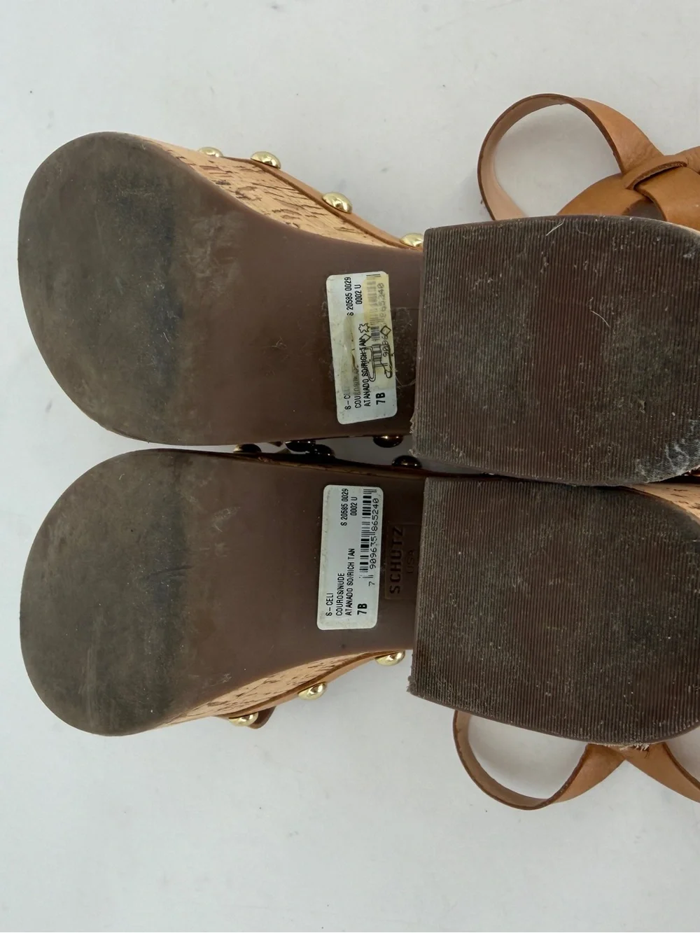 Schutz Cork Neutral Studded Open Toe Platform Sandal Size 7